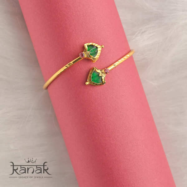elegant 24 carat gold plated bangle with green & pink gemstone accents