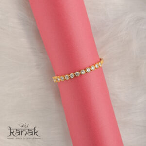 adorn your wrist with a line of endless brilliance. this exquisite bangle, finished with 24 carat gold plating, features a continuous row of dazzling white cubic zirconia stones. each gem is perfectly set to catch the light, creating a stunning display of sparkle with every movement. a timeless piece that’s simple enough for daily wear yet elegant enough to make a statement, this bangle adds a touch of pure sophistication to any outfit.