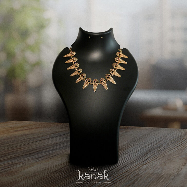 antique gold temple necklace with tribal spike charms